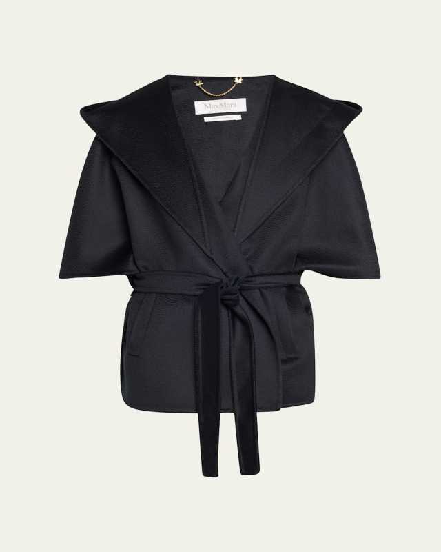 Hooded Cashmere Cape with Belt